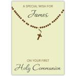 Personalised First Holy Communion Card with Rosary Beads Design for Boys