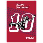 10th Birthday Card for Boys with Rugby Player and Star Design