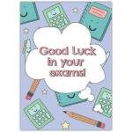 Good Luck in Your Exams Card with Cute Stationery Design for Students