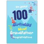100th Birthday Card for Grandfather with Party Hat and Confetti Design