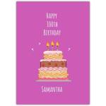 Personalised Happy 100th Birthday Card with Cake Illustration in Pink