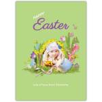 Personalised Happy Easter Card with Child and Bunny Floral Design
