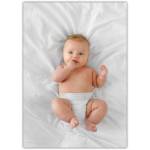 New Baby Arrival Card Featuring Cute Baby in Diaper on White Bedding for Newborn Celebrations