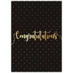 Elegant Gold Congratulations Card with Black Polka Dot Background for Celebrations
