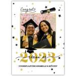 Personalised Class of 2023 Graduation Card with Photo and Congratulations Text in Gold and Black Stars