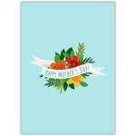 Floral Happy Mothers Day Card with Banner on Blue Background