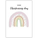 Christening Day Greeting Card with Pastel Rainbow Design and Personalised Message Option