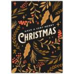 Merry Christmas Holly Leaves Greeting Card