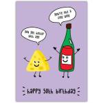 Happy 50th Birthday Card with Humorous Cheese and Wine Illustration
