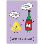 Happy 60th Birthday Card with Cute Cheese and Wine Cartoon Design
