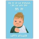Funny Grandad Birthday Card with Baby Meme Best Grandad Message on Blue Background