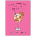 Funny Birthday Card for Wife with Aperol Spritz Illustration on Pink Background