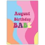 August Birthday Babe Colourful Retro Style Birthday Card