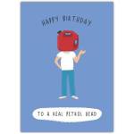 Happy Birthday Card for Petrol Enthusiasts with Funny Petrol Can Head Illustration
