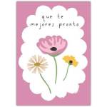 Get Well Soon Spanish Floral Greeting Card with Pink and Yellow Flowers