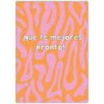 Get Well Soon Card in Spanish with Pink and Orange Abstract Pattern Design