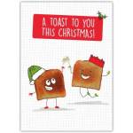 Christmas Greeting Card with Toast Characters and Festive Cheer A Toast to You This Christmas