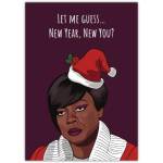 Funny New Year Humour Card with Santa Hat and Sceptical Expression for Seasonal Greetings