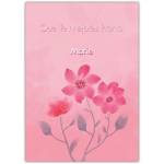 Get Well Soon Floral Card in Spanish Personalised with Name on Pink Background