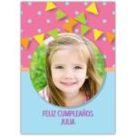 Personalised Photo Birthday Card with Colourful Flags and Polka Dots in Spanish