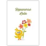 Get Well Soon Card with Cute Chick and Flowers in Irish Reponeirse Lola