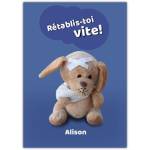 Get Well Soon Card Personalised with Cute Plush Dog and French Text Rétablis-toi vite