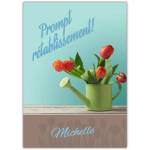 Personalised French Get Well Soon Card with Orange Tulips in Green Watering Can