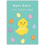 Happy Easter Card with Cute Chick and Colourful Eggs for Favourite Person