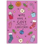 Cosy Christmas Greeting Card for Wife with Festive Socks and Hot Drinks Design