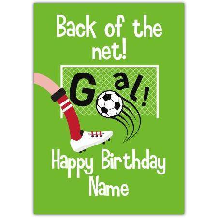 Personalised Football Goal Happy Birthday Card for Kids with Custom Name and Message