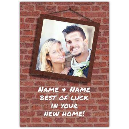 Personalised New Home Congratulations Card with Photo Frame Brick Wall Design