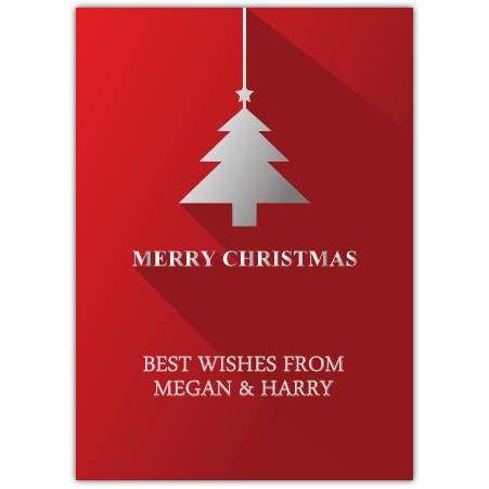 Personalised Silver Hanging Christmas Tree Card in Red with Custom Message