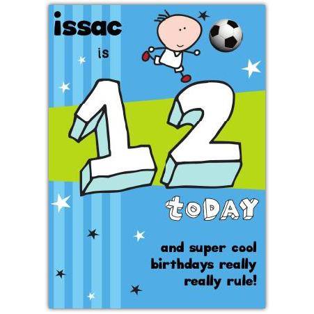 Personalised Super Cool 12th Birthday Card for Boys with Football Design