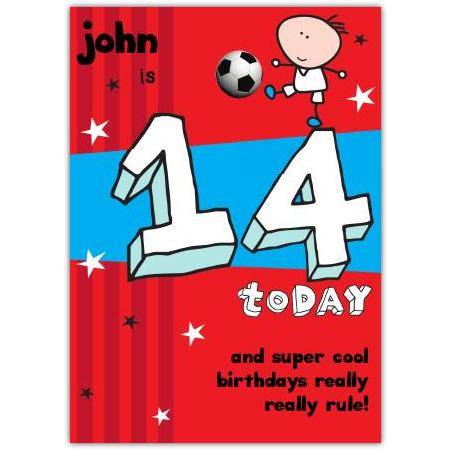 Personalised Boys 14th Birthday Card with Football Design Super Cool Celebration