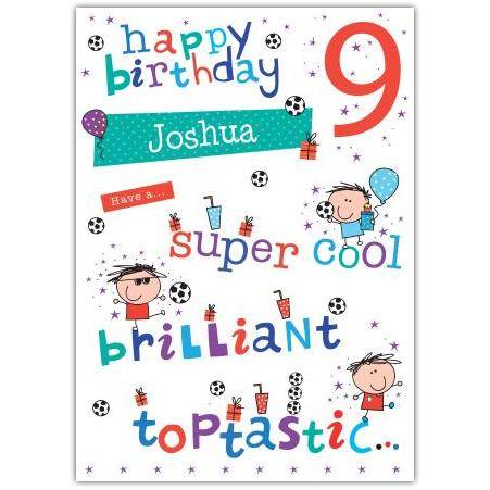 Personalised Super Cool Toptastic 9th Birthday Card for Boys with Name and Fun Design
