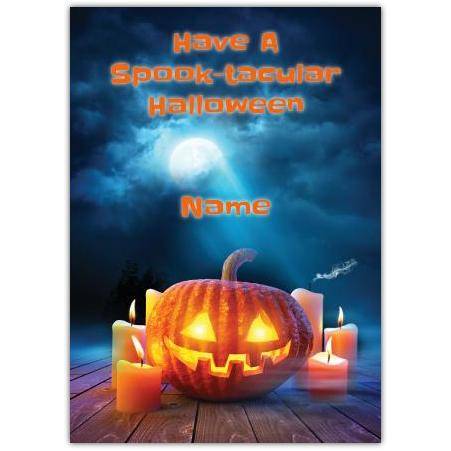 Personalised Spook-Tacular Halloween Card with Jack O Lantern and Candles Design