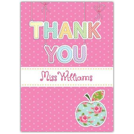 Personalised Pink Thank You Card with Floral Apple Design for Teachers and Friends