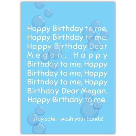 Happy Birthday Stay Safe Wash Your Hands Personalised Greeting Card