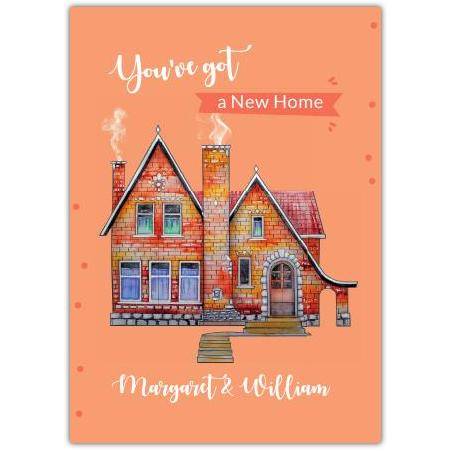 New Home Congratulations Card Orange House with Smoking Chimneys Personalised Option