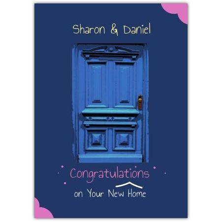 Personalised Congratulations New Home Card with Blue Wooden Door Design