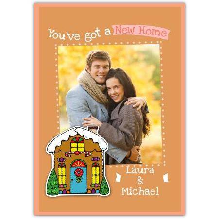 Personalised New Home Card with Gingerbread House Photo Upload Design
