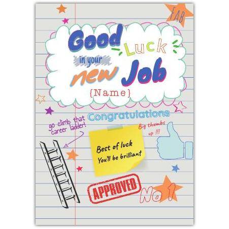 Good Luck New Job Congratulations Doodled Personalised Greeting Card