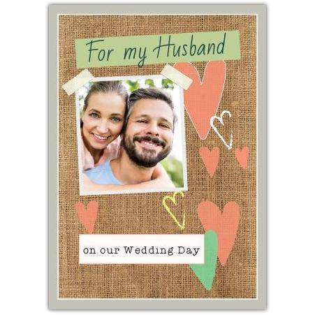 Personalised Wedding Day Husband Photo Upload Scrapbook Style Greeting Card