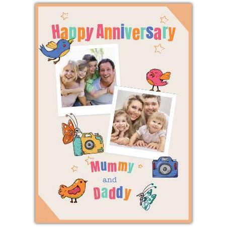 Personalised Happy Anniversary Card for Mummy and Daddy with Photo Upload and Cute Birds Design