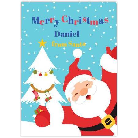 Personalised Merry Christmas Santa and White Tree Kids Greeting Card