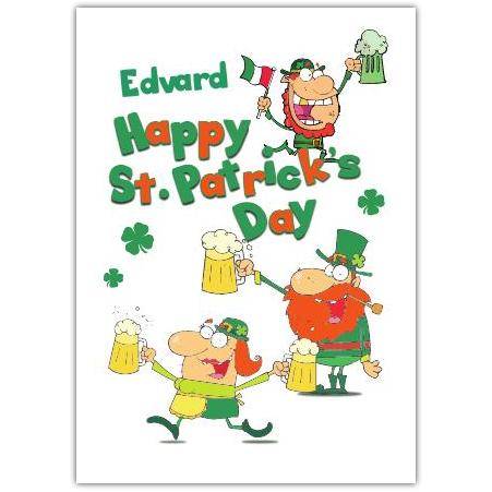 Personalised Funny St Patricks Day Card with Cartoon Beer Characters and Shamrocks