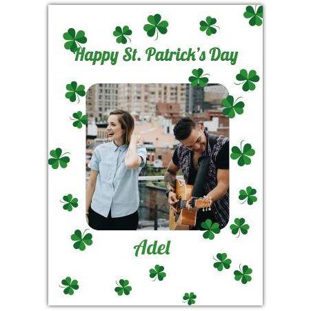 Personalised St Patrick's Day Photo Card with Green Shamrocks Design
