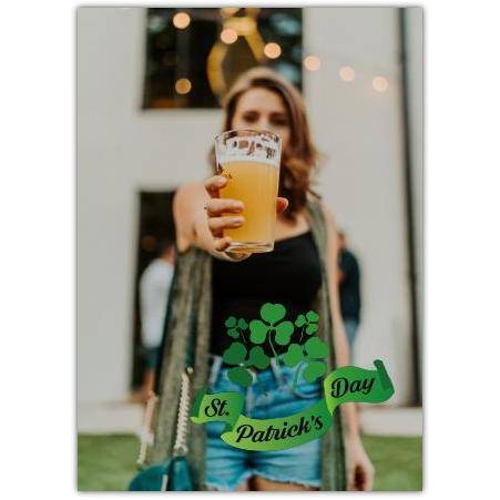 St Patricks Day Photo Upload Banner Greeting Card with Shamrock Design