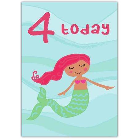 4th Birthday Card for Girls with Cute Mermaid and Sea Design