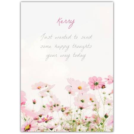 Thinking of You Pink Wildflowers Personalised Greeting Card for Happy Thoughts